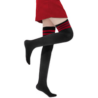 Lovely Annie Women's 1 Pair Incredible Thigh High Cotton Socks, Durable And Super Soft. Unique Over Knee High Ladies Socks Size 4.5-8.5(Red Strip)