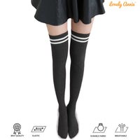 Lovely Annie Big Girl's Women's 5 Pairs Incredible Durable Super Soft Unique Over Knee High Thigh High Cotton Socks Size 6-9 A1023(Black)
