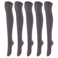 Lovely Annie Women's 5 Pairs Incredible Durable Super Soft Unique Over Knee High Thigh High Cotton Socks Size 6-9 A1024 (Dark Grey)
