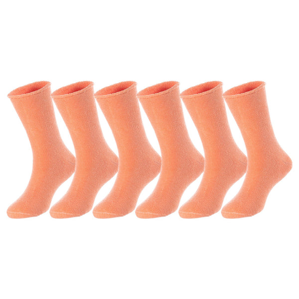 6 Pairs Children's Wool Crew Socks for Boys and Girls. Durable, Stretchable, Thick & Warm Sweat Resistant Kid Socks LK0601 Size 6Y-8Y (Orange)