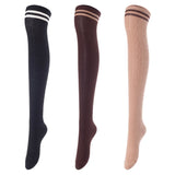 Lovely Annie Big Girl's Women's 3 Pairs Incredible Durable Super Soft Unique Over Knee High Thigh High Cotton Socks Size 6-9 A1023(Blk,Cofe,Khaki)