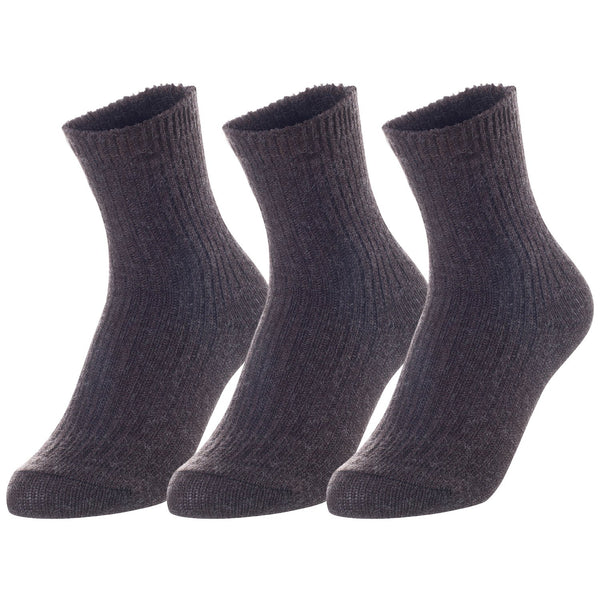 Lovely Annie Unisex Children's 3 Pairs Thick & Warm, Comfy, Durable Wool Crew Socks. Perfect as Winter Snow Sock and All Seasons LK08 Size 3Y-5Y (Coffee)