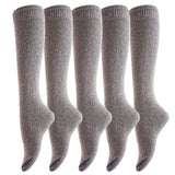 Delightful Big Girl's Women's 5 Pairs Knee-high Wool Boot Socks Long Lasting And Cozy With a Wide Color and Size Collection LA158212 One Size (Grey)