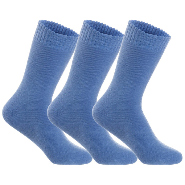 Men's 3 Pairs High Performance Wool Crew Socks, Moisture Wicking, Perfect for Athletic Biking on Winter & Cold Weather LK0602 Size 6-9 (Blue)