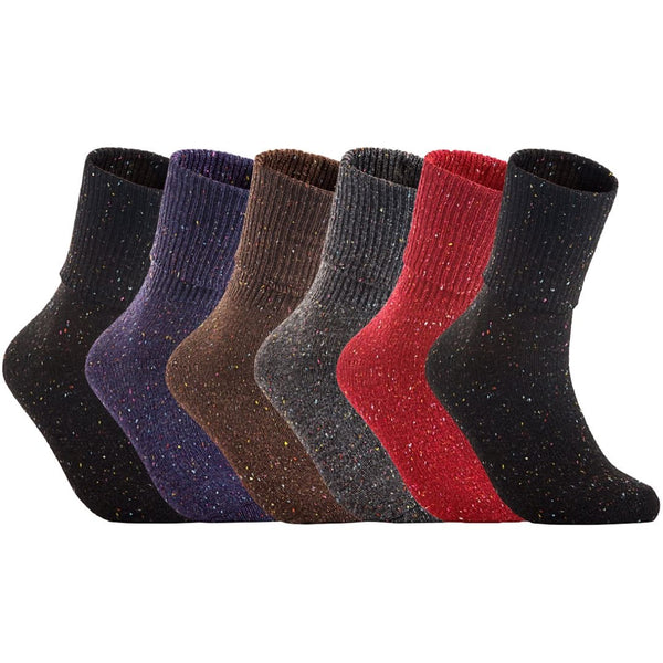 Lovely Annie 6 Pairs Stylish, Cozy, Thick & Warm Women's high crew wool blend socks for Winter & All Seasons HR1412 Size 6-9 (Wine,Gray,Coral,Purple,Black,Brown)