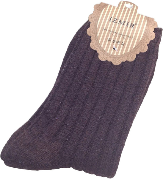 Lovely Annie Women's 2 Pairs Thick Wool Socks Stripped Casual Size 7-9(Brown)