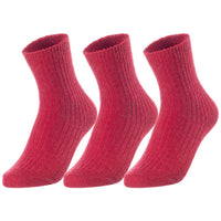 Lovely Annie Unisex Children's 3 Pairs Thick & Warm, Comfy, Durable Wool Crew Socks. Perfect as Winter Snow Sock and All Seasons LK08 Size 9Y-11Y (Red)