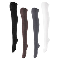 Incredible Women's 4 Pairs Thigh High Cotton Socks, Durable And Super Soft For Everyday Relaxed Feet JMYP1024 One Size (Black,Coffee,DarkGrey,White)