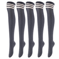 Lovely Annie Women's 5 Pairs Incredible Durable Super Soft Unique Over Knee High Thigh High Cotton Socks Size 6-9 A1022(Dark Grey)