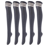 Lovely Annie Women's 5 Pairs Incredible Durable Super Soft Unique Over Knee High Thigh High Cotton Socks Size 6-9 A1022(Dark Grey)