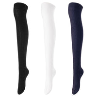 Lovely Annie Women's 3 Pairs Incredible Durable Super Soft Unique Over Knee High Thigh High Cotton Socks Size 6-9 A1024 (Black,Cream,Navy)