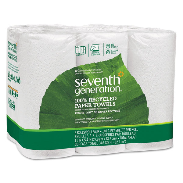 Seventh Generation 13731CT 100% Recycled Paper Towel Rolls, 2-Ply, 11 x 5.4 Sheets, 140 Sheets Per Roll, 4 Packs of 6 Rolls (Case of 24)