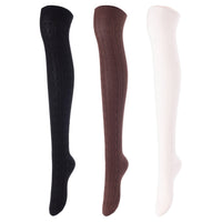 Lovely Annie Women's 3 Pairs Incredible Durable Super Soft Unique Over Knee High Thigh High Cotton Socks Size 6-9 A1024 (Black,Coffee,Beige)