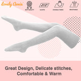 Remarkable Big Girl's Women's 3 Pairs Thigh High Cotton Socks Long Lasting, Colorful and Fancy LA1025 One Size (Cream)