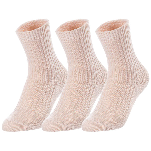 Lovely Annie Unisex Children's 3 Pairs Thick & Warm, Comfy, Durable Wool Crew Socks. Perfect as Winter Snow Sock and All Seasons LK08 Size 0Y-2Y (Beige)