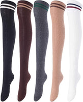 Lovely Annie Women's 5 Pairs Incredible Durable Super Soft Unique Over Knee High Thigh High Cotton Socks Size 6-9 A1023(Black,Coffee,DG,Khaki,White)