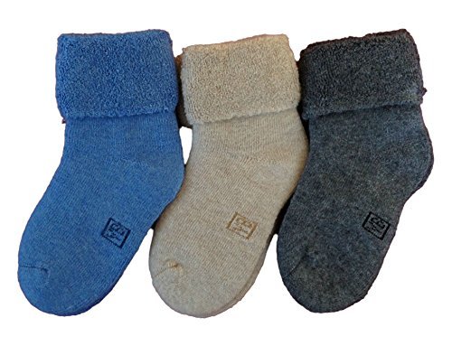 Lovely Annie Children's 6 Pairs Pack Wool Socks Plain Color 0M-6M (Blue, Gray, Beige)