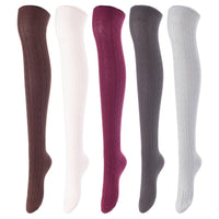 Lovely Annie Women's 5 Pairs Incredible Durable Super Soft Unique Over Knee High Thigh High Cotton Socks Size 6-9 A1024(Coffee,Beige,Wine,DG,Grey)