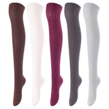 Lovely Annie Women's 5 Pairs Incredible Durable Super Soft Unique Over Knee High Thigh High Cotton Socks Size 6-9 A1024(Coffee,Beige,Wine,DG,Grey)