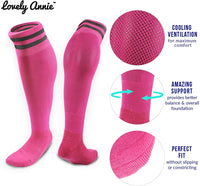 Lovely Annie Men's 2 Pairs Knee High Sports Socks for Baseball/Soccer/Lacrosse 003 M(Rose)