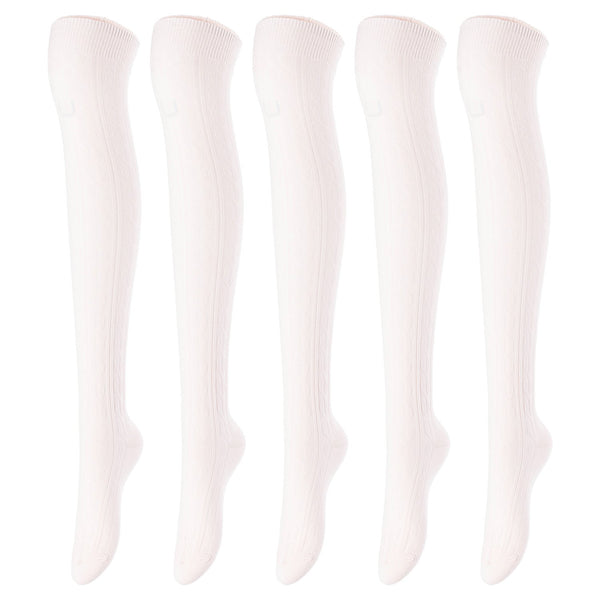 Lovely Annie Women's 5 Pairs Incredible Durable Super Soft Unique Over Knee High Thigh High Cotton Socks Size 6-9 A1024 (Beige)