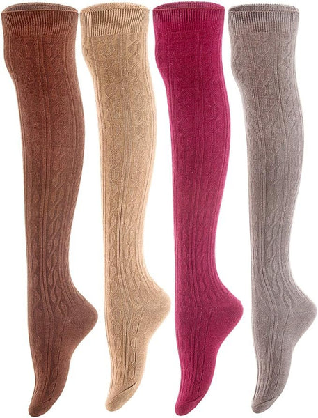 Women's 4 Pairs Awesome Durable Thigh High Cotton Boot Socks M1024 Size 6-9