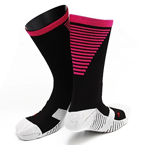 Lovely Annie Big Boy's 1 Pair High Crew Athletic Sports Socks Size L/XL XL0028-06(Black w/Rose Strip)