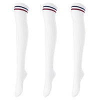 Lovely Annie Big Girl's Women's 3 Pairs Incredible Durable Super Soft Unique Over Knee High Thigh High Cotton Socks Size 6-9 A1023(White)