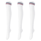 Lovely Annie Big Girl's Women's 3 Pairs Incredible Durable Super Soft Unique Over Knee High Thigh High Cotton Socks Size 6-9 A1023(White)