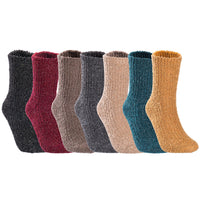 Lovely Annie 7 Pairs Gorgeous Comfy Super Comfortable Women Wool Crew Socks. Strong, Soft with Unique Designs L1878 Size 5-11 7 Colors