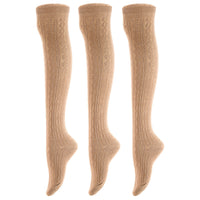 Lovely Annie Women's 3 Pairs Incredible Durable Super Soft Unique Over Knee High Thigh High Cotton Socks Size 6-9 A1024(Beige)