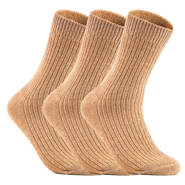 Lovely Annie 3 Pairs High-Performance Men's Wool Crew Socks Moisture Wicking Socks Perfect for Athletic Biking on Winter & Cold Weather Size 6-9(Beige)