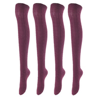 Incredible, Unique Women's 4 Pairs Thigh High Cotton Socks, Durable And Super Soft For Everyday Relaxed Feet JMYP1024 One Size (Wine)