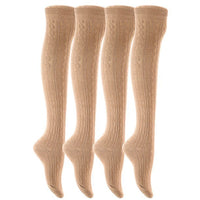 Incredible, Unique Women's 4 Pairs Thigh High Cotton Socks, Durable And Super Soft For Everyday Relaxed Feet JMYP1024 One Size (Beige)