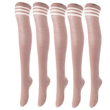 Lovely Annie Women's 5 Pairs Incredible Durable Super Soft Unique Over Knee High Thigh High Cotton Socks Size 6-9 A1022(Khaki)