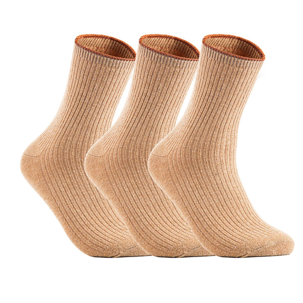 Lovely Annie Women's 3 Pairs Wool Blend Crew Socks HR1612 Casual Solid Size 6-9 (Beige)