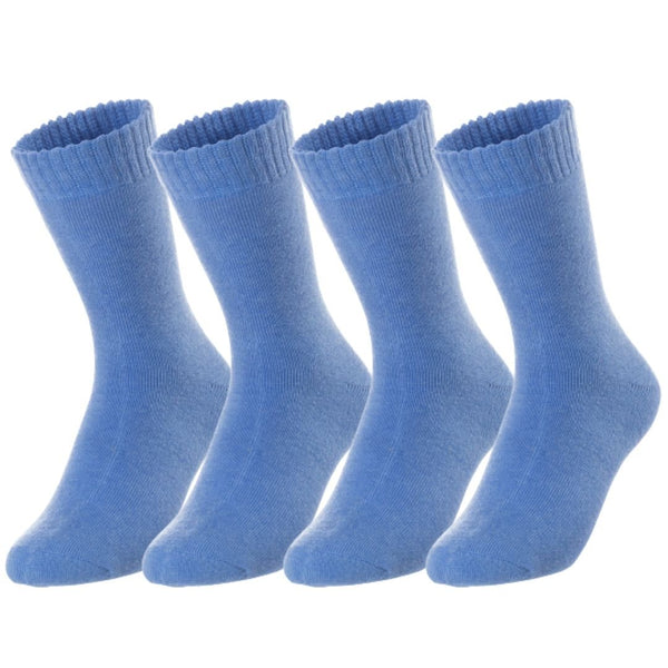Lovely Annie Perfect Fit, and Cozy Men's 4 Pairs Wool Blend Crew Socks For Healthy Feet With A Wide WD Plain Size 6-9(Blue)