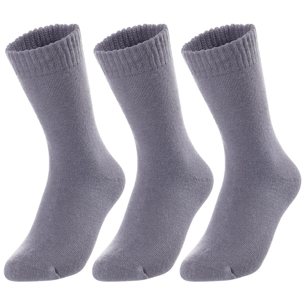 3 Pairs Children's Wool Socks for Boys & Girls. Comfy, Durable, Stretchable, Sweat Resistant Colored Crew Socks LK0601 Size 3Y-5Y (Grey)