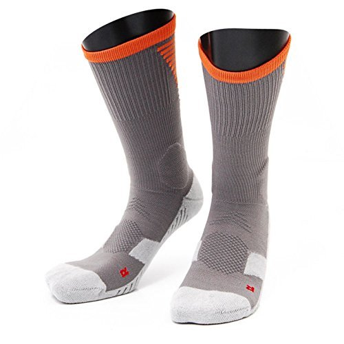 Lovely Annie Men's 1 Pair High Crew Athletic Sports Socks Size M XL0028-10(Grey w/ Orange Strip