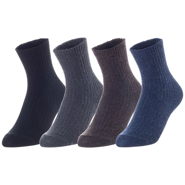 Lovely Annie Unisex Children's 4 Pairs Comfy Wool Crew Socks. Perfect as Winter Snow Sock and All Seasons LK08 Size 0Y-2Y (Black, Dark Grey, Coffee, Navy)