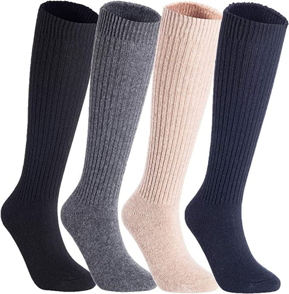 Lovely Annie Big Girl's & Women's 4 Pairs Knee High Wool Socks | Comfy, Cozy and Fancy Leg Warmer Stockings AFS05 Size 6-9(Assorted)