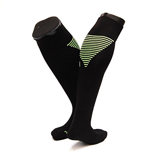 Lovely Annie Men's 1 Pair Knee High Athletic Sports Socks Size M XL0026-07(Black w/ Green Strip)