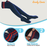 Lovely Annie Women's 3 Pairs Incredible Durable Super Soft Unique Over Knee High Thigh High Cotton Socks Size 6-9 A1023(Navy)