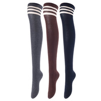 Lovely Annie Women's 3 Pairs Incredible Durable Super Soft Unique Over Knee High Thigh High Cotton Socks Size 6-9 A1022(Dark Grey, Coffee, Navy)