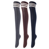 Lovely Annie Women's 3 Pairs Incredible Durable Super Soft Unique Over Knee High Thigh High Cotton Socks Size 6-9 A1022(Dark Grey, Coffee, Navy)