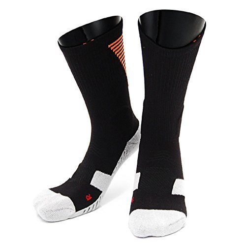 Lovely Annie Men's 1 Pair High Crew Athletic Sports Socks Size M XL0028-07(Black w/Orange Strip)