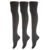 Incredible Women's 3 Pairs Thigh High Cotton Socks Unique, Durable And Super Soft For Everyday Relaxed Feet LAW1025 Size 6-9 (Black)