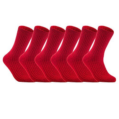 Lovely Annie Women's 6 Pairs High-Performance, Ultralight and Great Activewear for Fun Sports Wool Crew Socks Size 6-9 FS03 (Red)