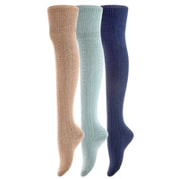 Lovely Annie Women's 3 Pairs Fashion Thigh High Cotton Socks J1025 Size 6-9(Navy, Blue, Beige)