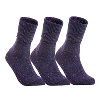 Lian LifeStyle Big Girl's 3 Pair's Exceptional High Crew Wool Socks Non Slip, Cozy and Cool HR1412 Size 6-9 (Purple)